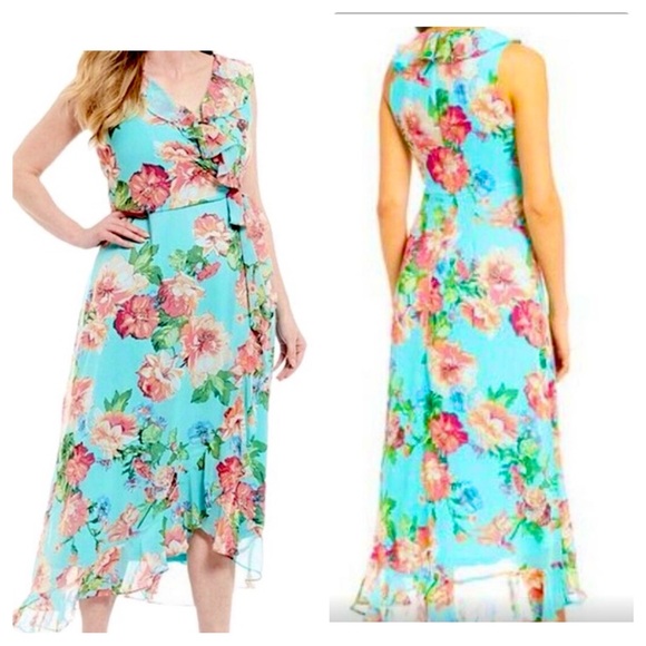 NWT LONDON TIMES Floral Ruffle Faux Wrap Dress 12P - Picture 11 of 11